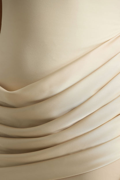Akari | Champagne High-Neck Maxi Dress With Satin Skirt
