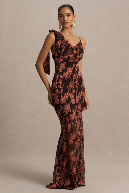 Mar | Black And Rust Cowl-Neckline Maxi Dress