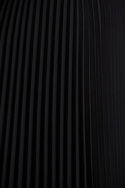 Jimena | Black High-Neck Midi Dress With One-Long Sleeve And Pleated Detailing