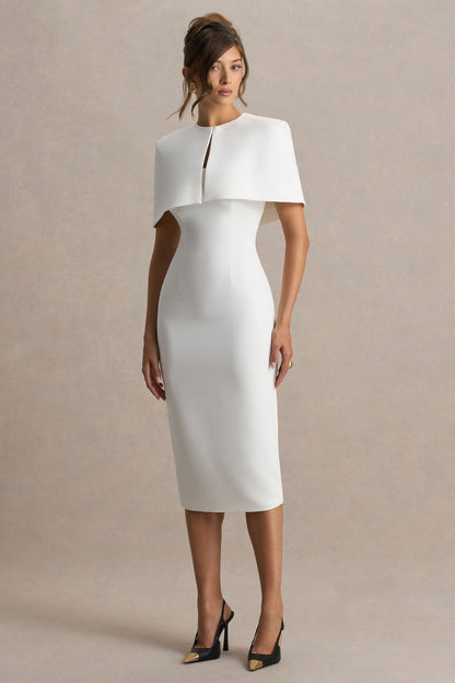 Baylor | White Midi-Dress With Cape-Detail
