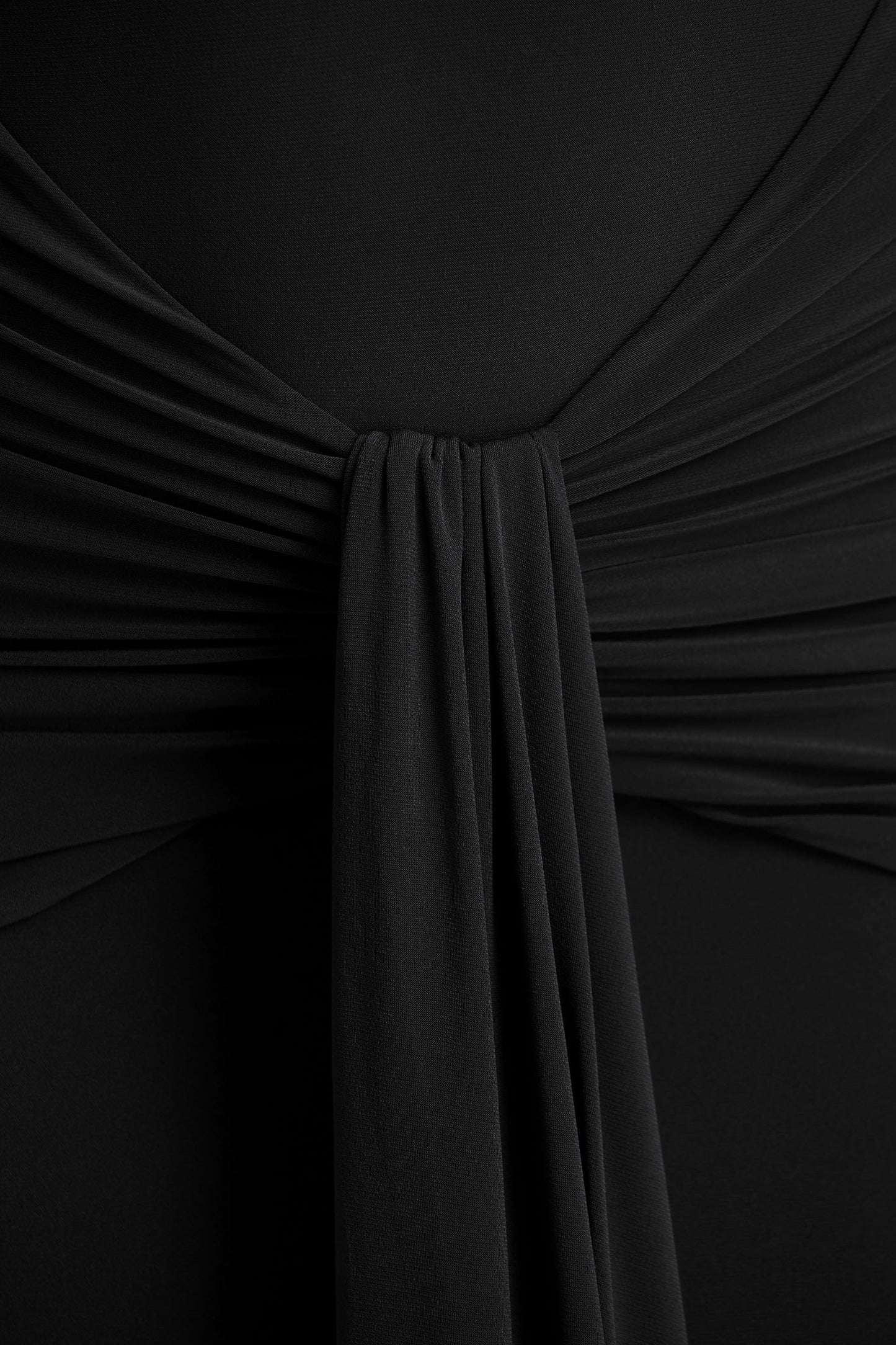 Saffie | Black Extreme-Plunge Wrap Maxi Dress With Long-Sleeves And Ruched Detailing