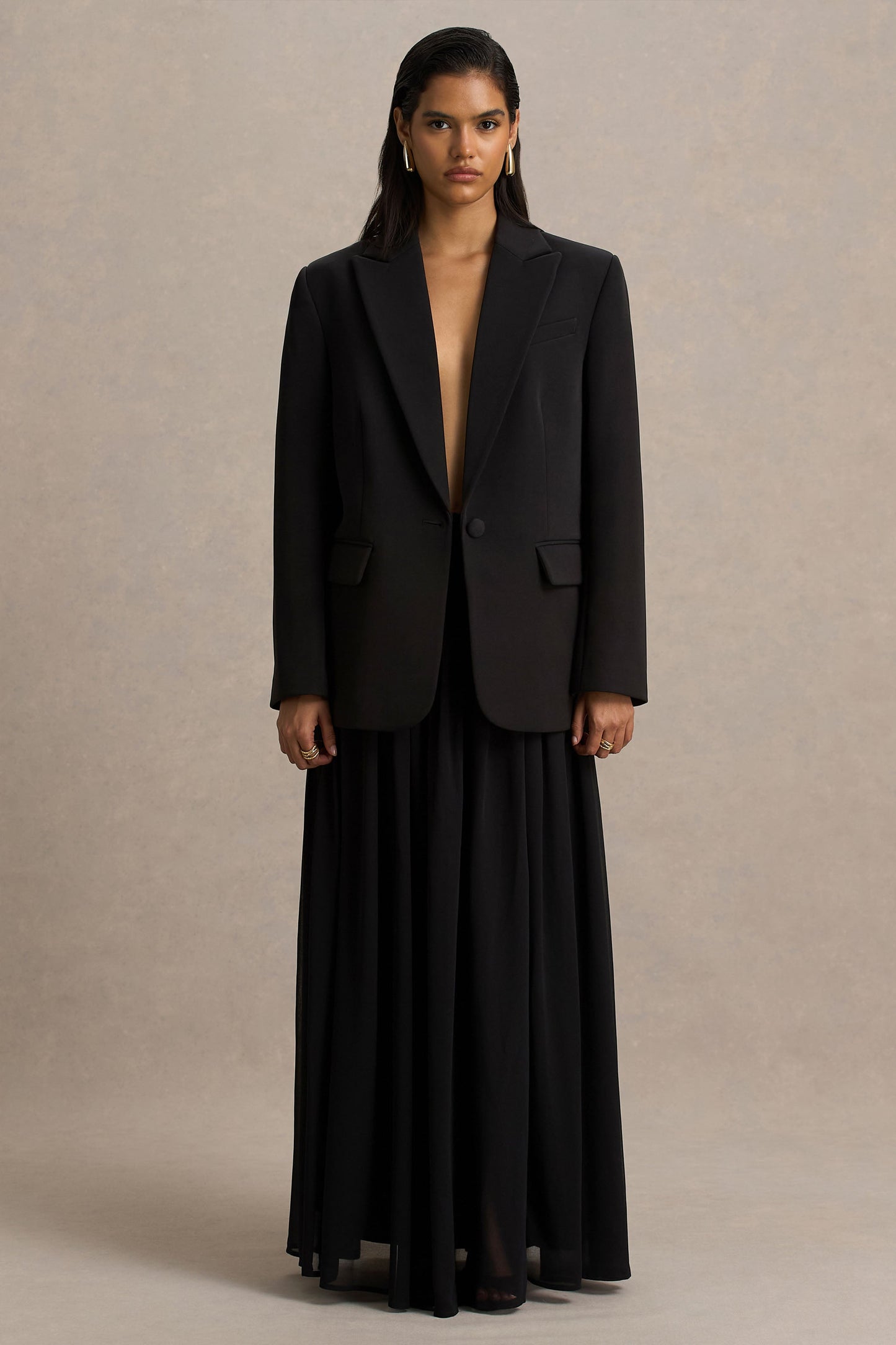 Spencer | Black Chiffon Pleated Maxi Skirt