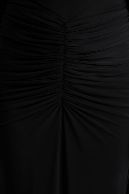 Premiere | Black Boat-Neck Maxi Dress With Open-Back And Cape-Sleeves