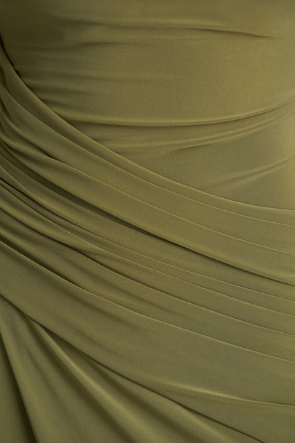 Zephyra | Olive High-Neck Wrapped Maxi Dress