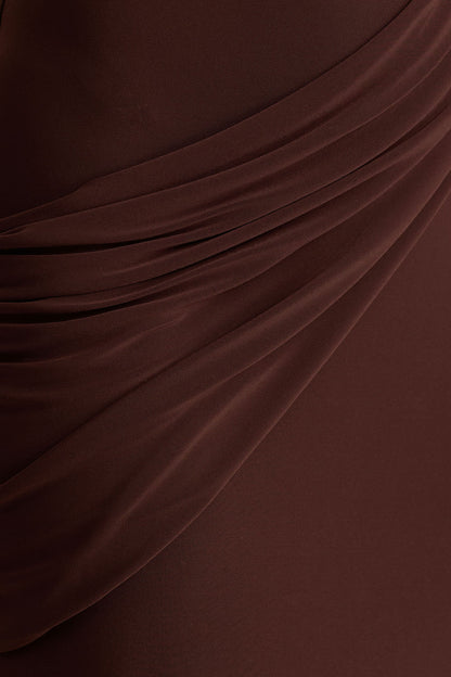 Tropic | Brown High-Neck Maxi With Long Cape Sleeve