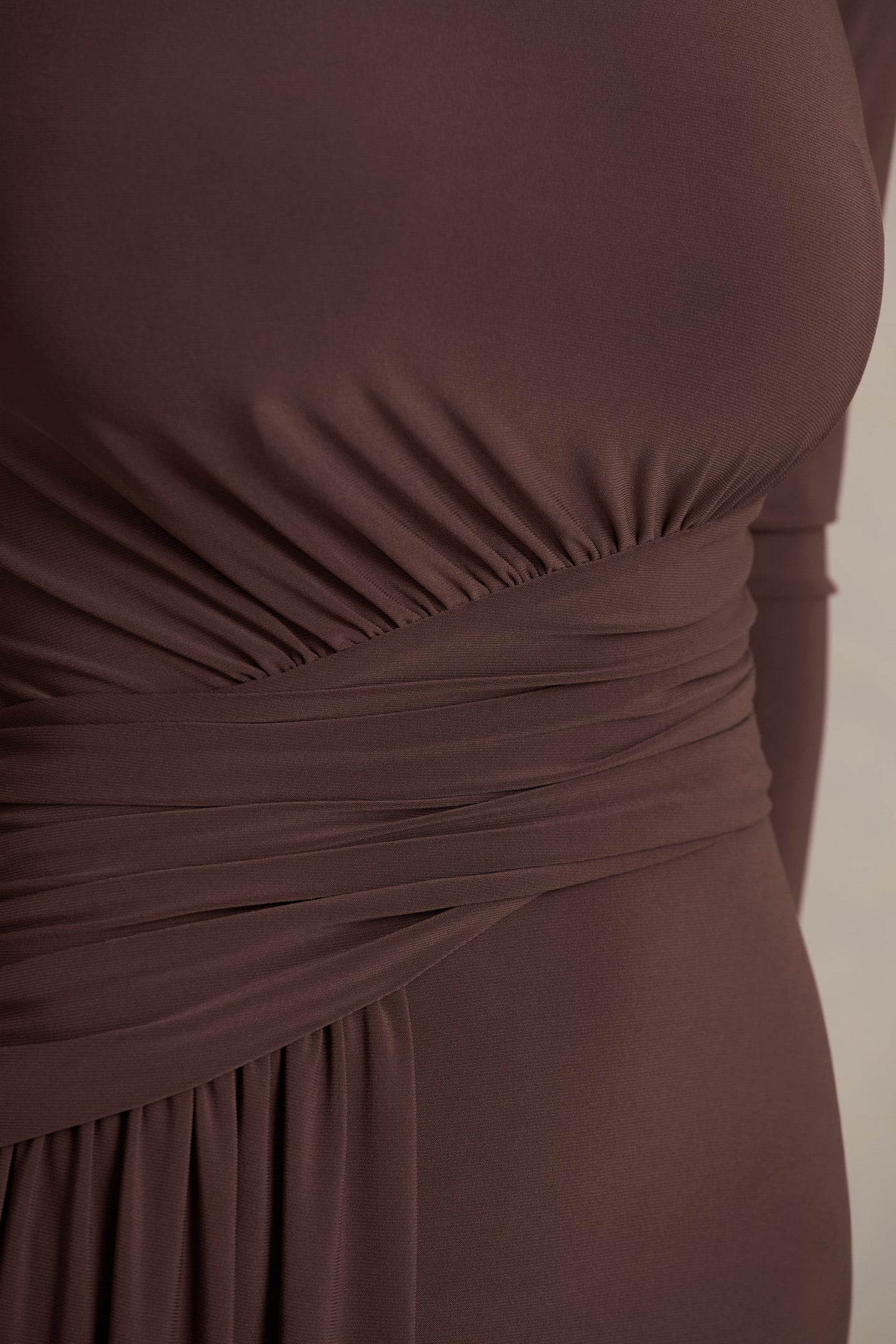 Virelle | Brown Boat-Neck Maxi Dress With Wrap Detail And Sash