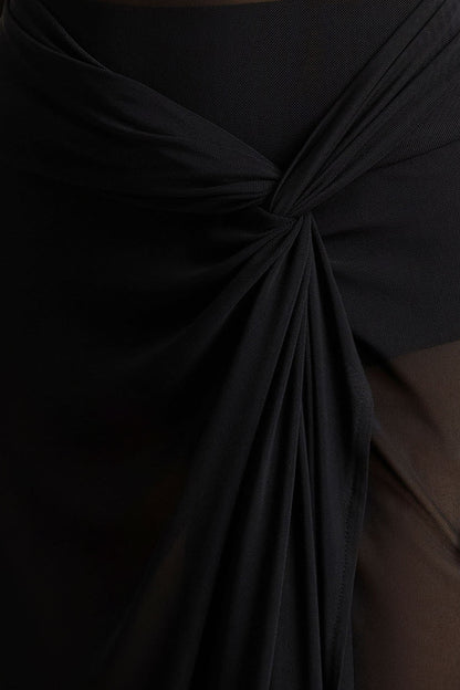 Koami | Black Long-Sleeve Ruched Maxi Dress With High Split