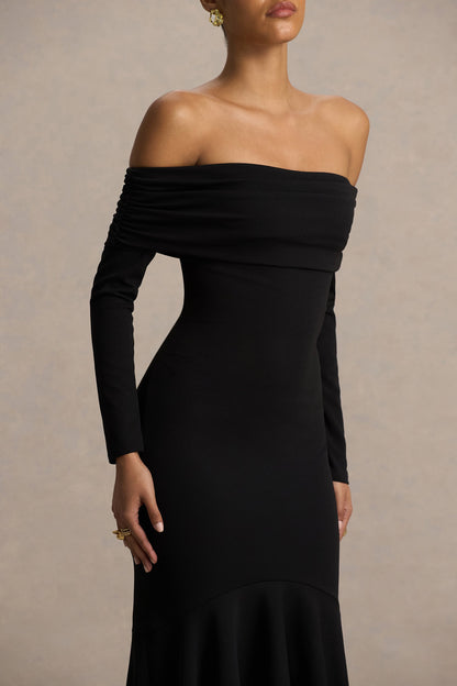 Everlasting | Black Bardot-Neck Maxi Dress With Drop Waist