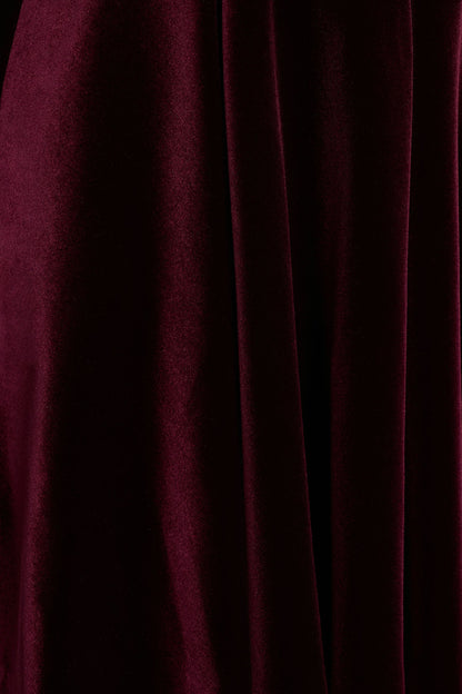 Mina | Burgundy Velvet And Satin Bandeau-Neck Skater Mini Dress