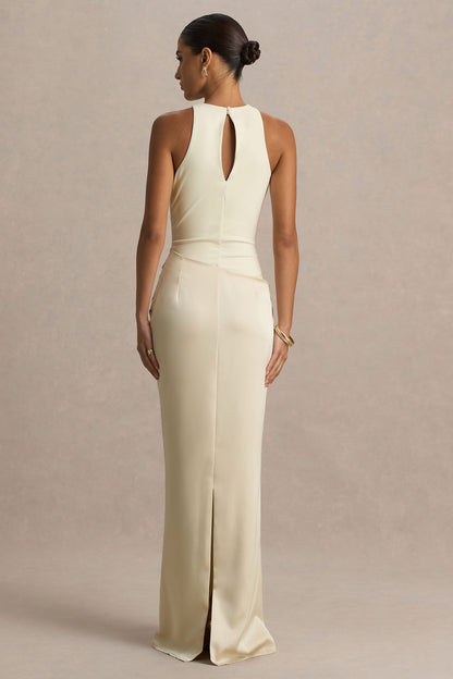 Akari | Champagne High-Neck Maxi Dress With Satin Skirt