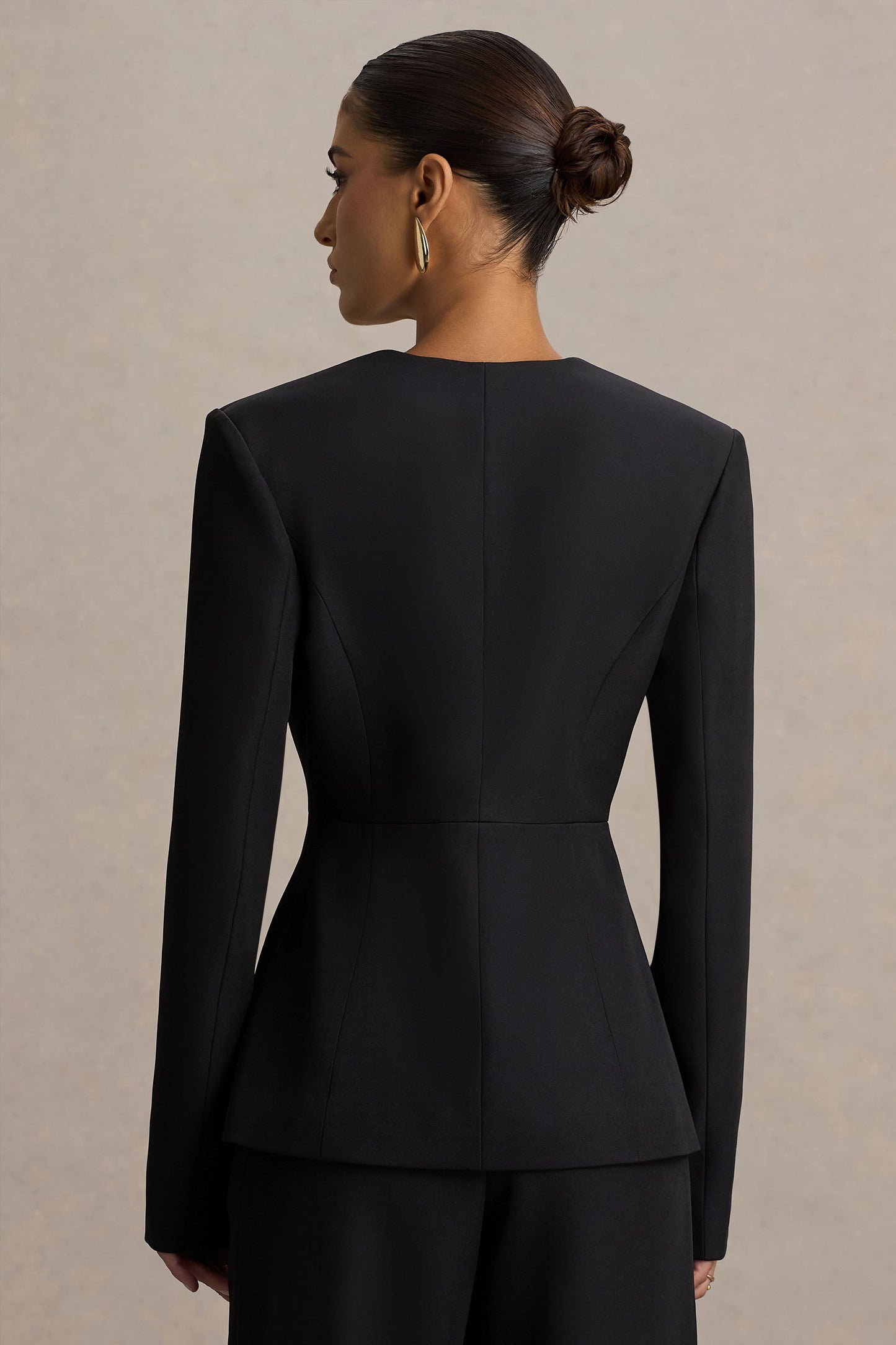 Rosalina | Black Extreme-Plunge Neck Tailored Blazer