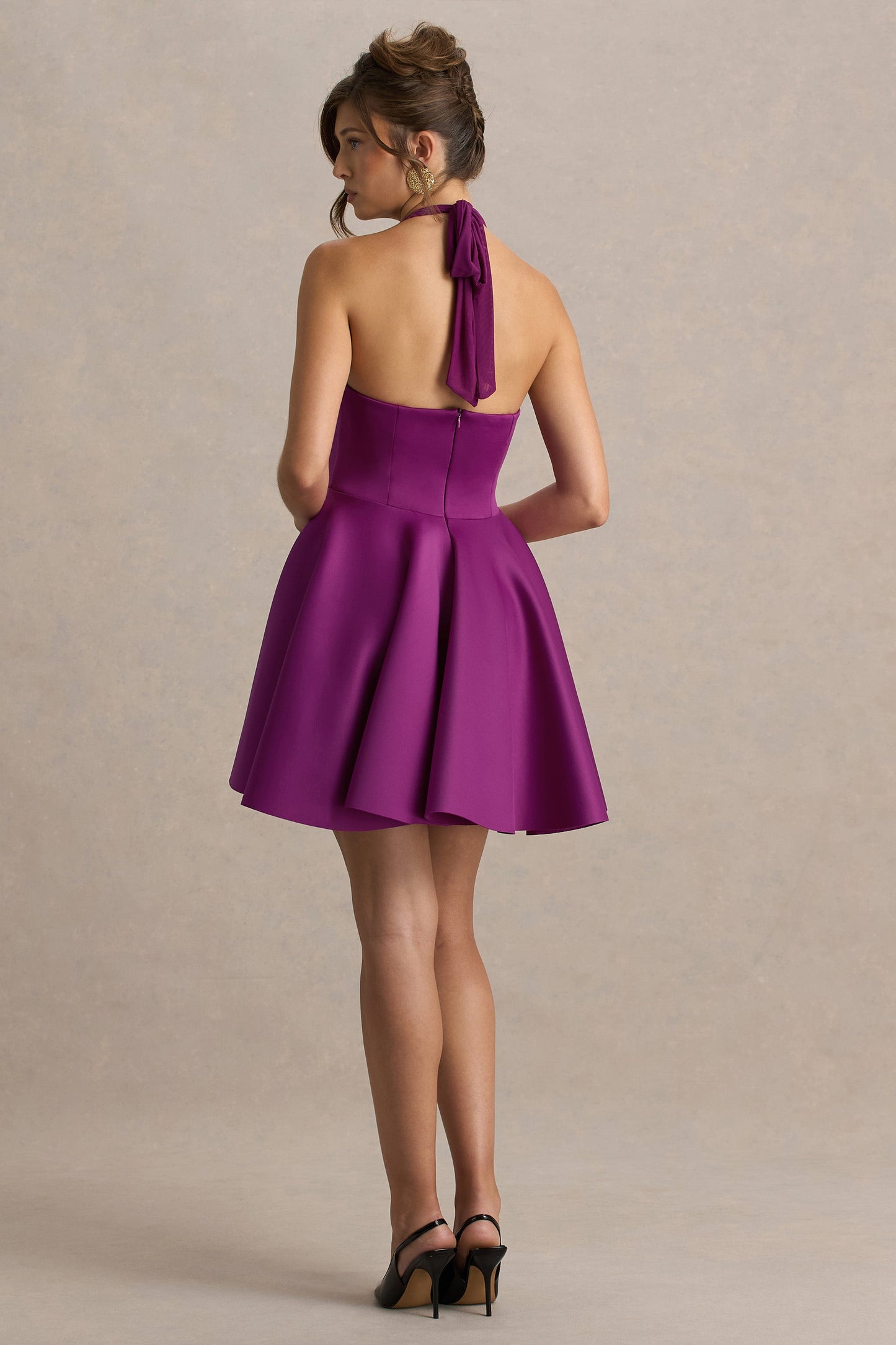 Peggy | Mulberry Halter-Neck Skater Mini Dress