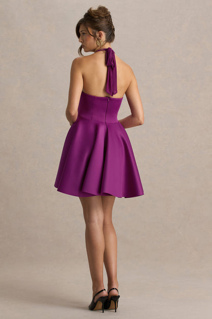 Peggy | Mulberry Halter-Neck Skater Mini Dress