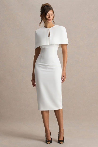 Baylor | White Midi-Dress With Cape-Detail