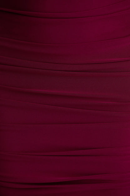 Tamara | Burgundy Long-Sleeve Ruched Midi Dress