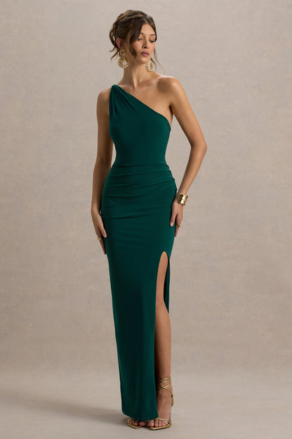 Dressing Up | Bottle Green One Shoulder Maxi Dress With Open Back Detail