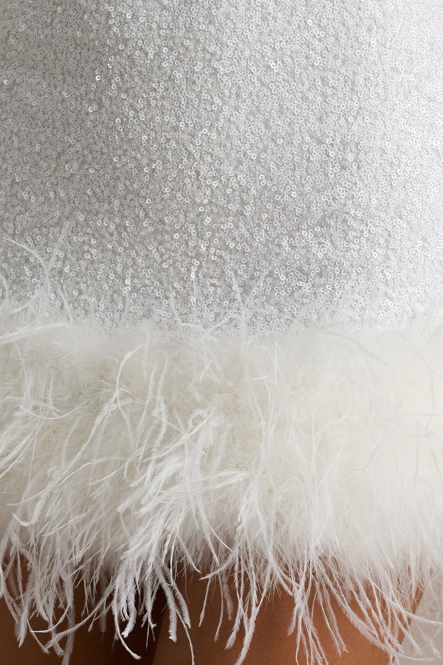 Rosalinda | White Sequin Square-Neck Mini Dress With Feather Trim