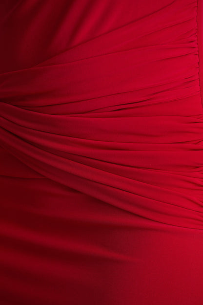 Neile | Red Crew-Neck Maxi Dress With Cut-Out and Sash Details