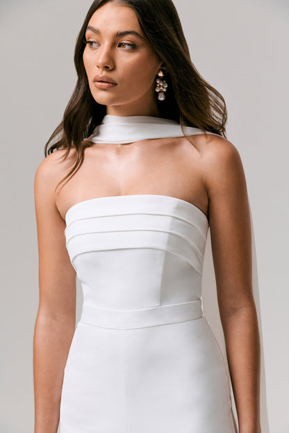 Enchanted | White High-Neck Jumpsuit With Scarf