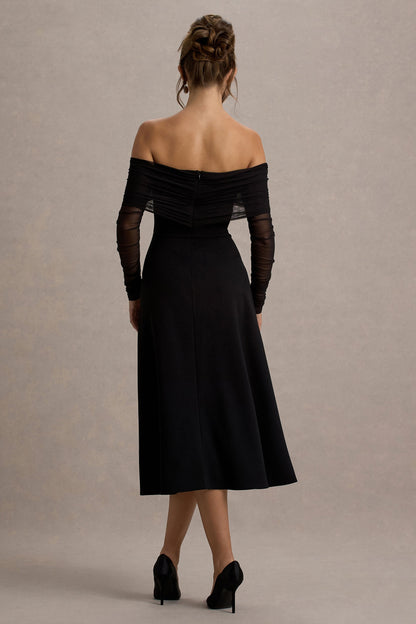Missy | Black Bardot Long-Sleeve Midi Dress