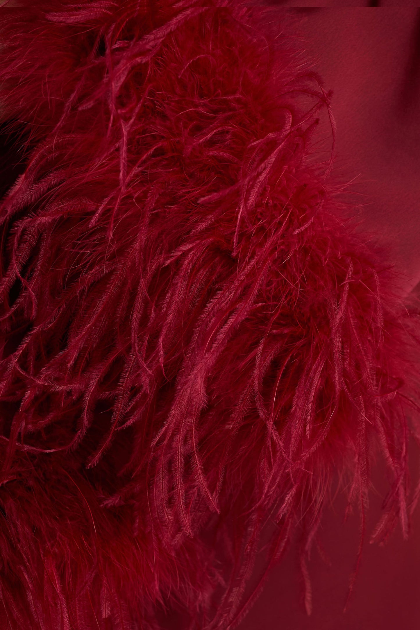 Adella | Burgundy Satin Feather-Trim Maxi Dress