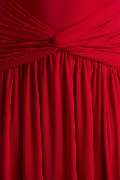 Cascade | Red High-Neck Maxi Dress With Twist Detail