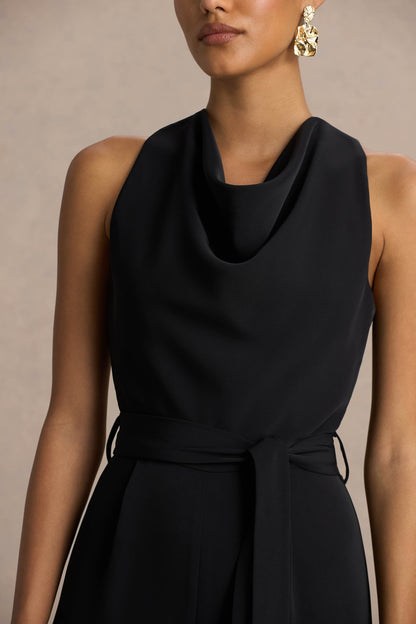 Corina | Black Cowl-Neck Jumpsuit With Tie-Detail