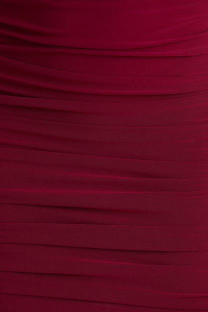 Missy | Burgundy Mini Dress With Cape-Sleeve And Ruched Detailing