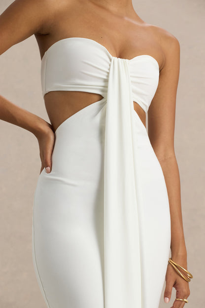 Elixir | Cream Sweetheart-Neck Maxi Dress with Cut-Out Details