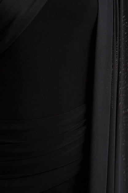 Brenda | Black Maxi Dress Mesh Cape And Sash