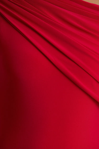 Zendaya | Red Asymmetric-Neck Fishtail Maxi Dress With Cape Detail