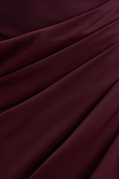 Raffie | Plum Long-Sleeve Midi Dress With Satin Wrap Skirt