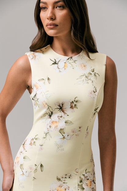 Priceless | Lemon Print Crew-Neck Fishtail Midi Dress