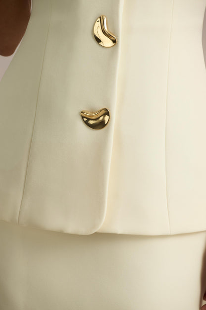 Angel | Cream Square-Neck Tailored Mini Dress With Drop-Waist