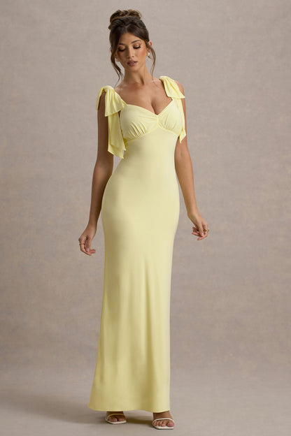 Evanna | Lemon V-Neck Maxi Dress With Bow Straps