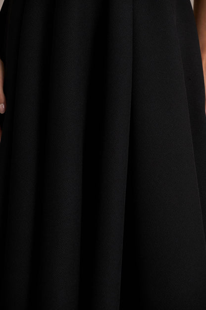 Alissa | Black Plunge-Neck Tailored Midi Dress