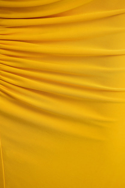 Diva | Yellow Slashed-Neck Maxi Dress With Ruched Detailing