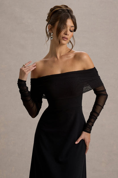 Missy | Black Bardot Long-Sleeve Midi Dress