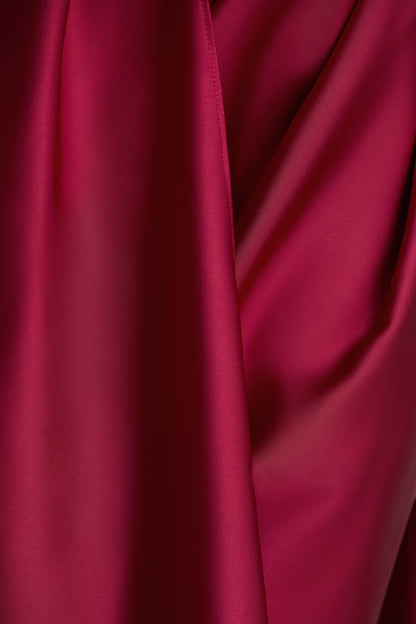 Lynette | Burgundy Satin Plunge-Neck Asymmetric Maxi Dress