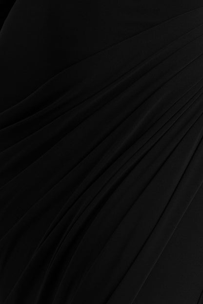 Betsy | Black High-Neck Maxi Dress With Front Split And Ruched Detailing