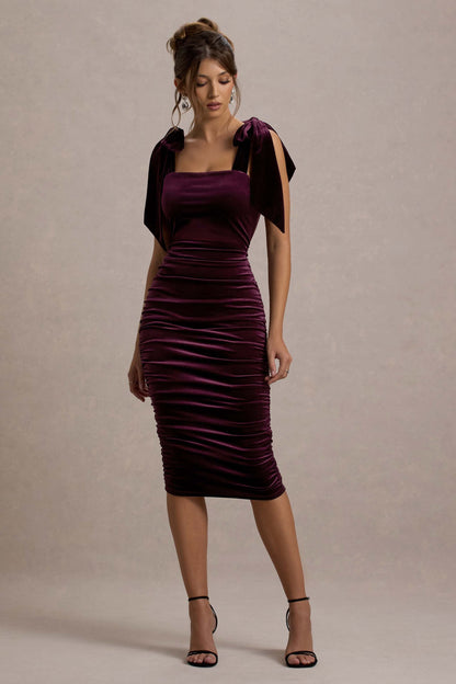 Tarna | Port Velvet Midi Dress With Bow Straps