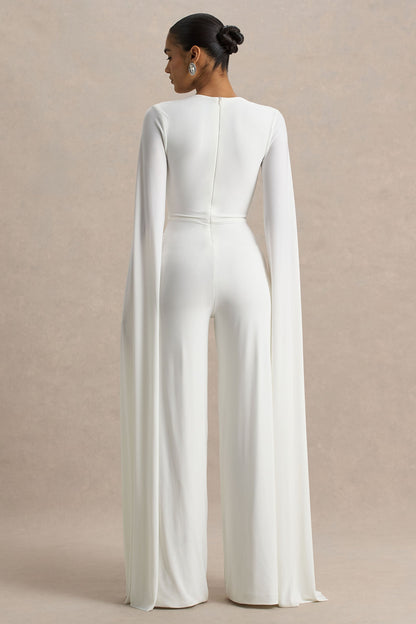 Zara | White Square-Neck Jumpsuit With Cape Sleeves