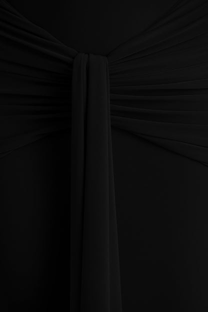 Envisioned | Black Bardot-Neck Maxi Dress With Gathered And Drape Detail