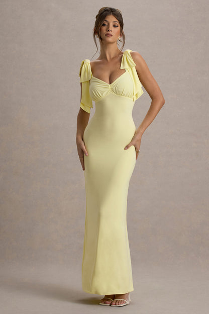 Evanna | Lemon V-Neck Maxi Dress With Bow Straps