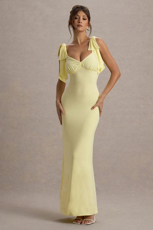 Evanna | Lemon V-Neck Maxi Dress With Bow Straps