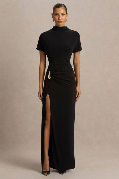 Arlena | Black High-Neck Wrapped Maxi Dress