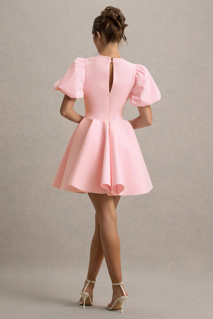 Emelia | Pink Puff-Sleeve Skater Dress