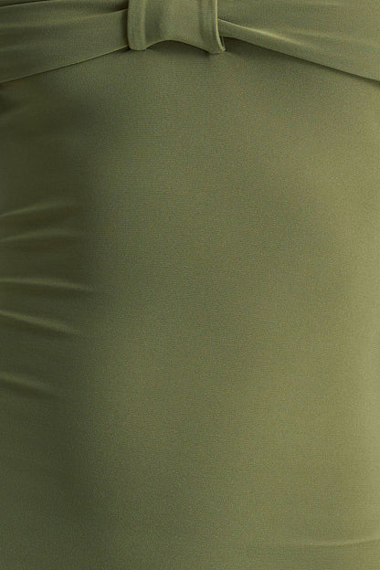 Spark | Olive Bardot-Neck Maxi Dress With Bow Detail