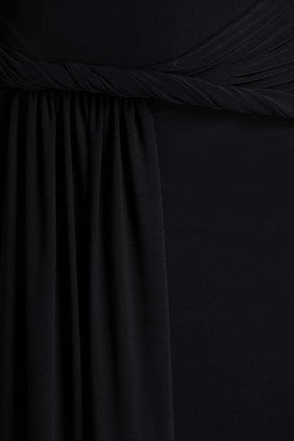 Tulisa | Black Asymmetric-Neck Maxi Dress With Twist Sleeves And Ruched Detailing